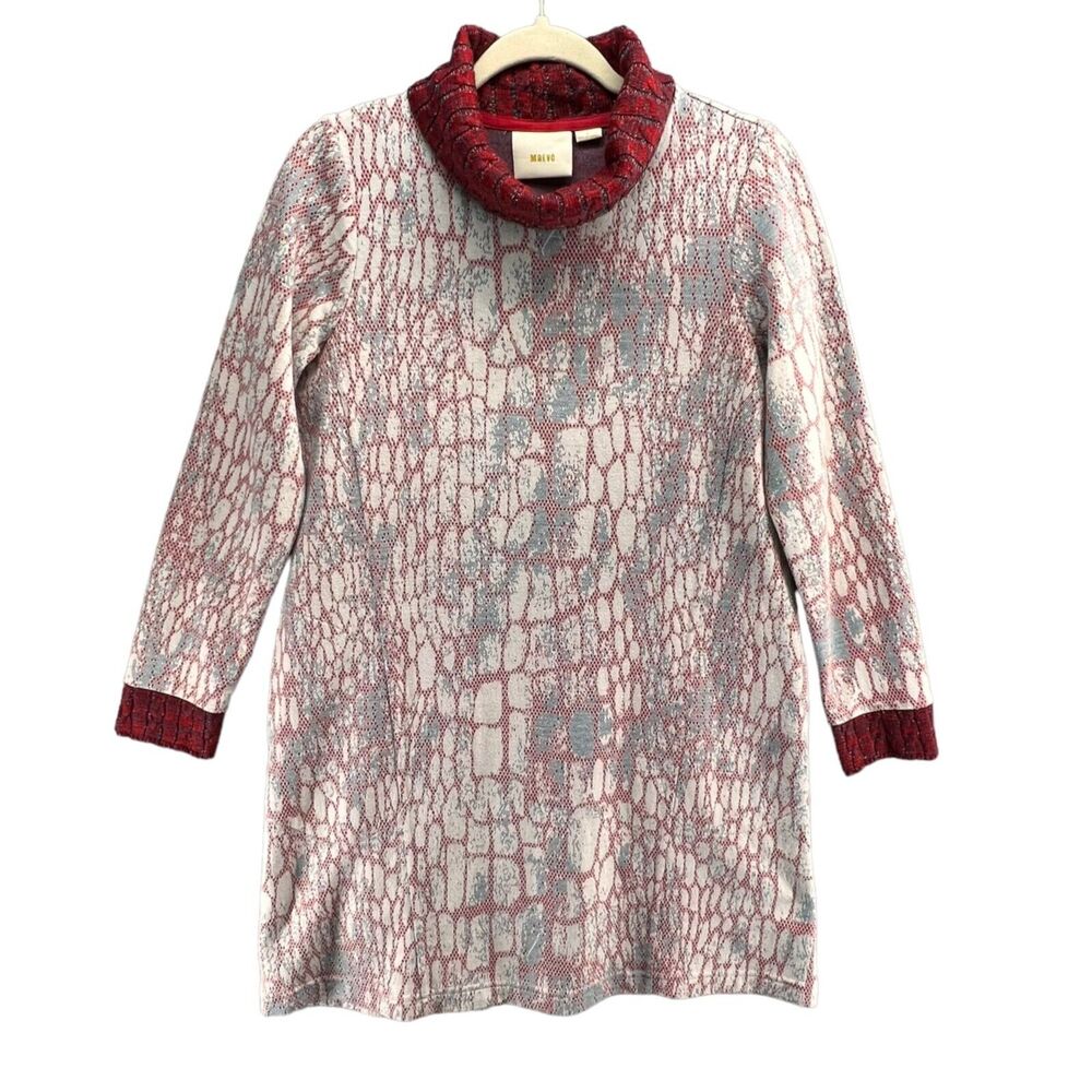 Anthropologie Maeve Suma Tunic Dress Womens S Red Blue Knit Cozy Stretch Boho